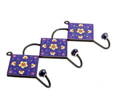 Navy Blue Yellow Floral Tiles Hook