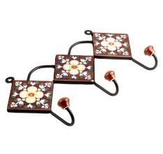 Brown Light Yellow Floral Tiles Hook