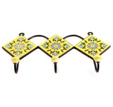 Yellow Turquoise Floral Tiles Hook