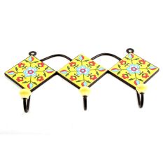 Yellow Turquoise Floral Tiles Hook
