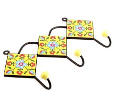 Yellow Turquoise Floral Tiles Hook