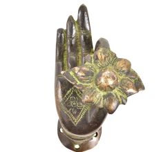 Brass Buddha Door Pull Handle Hand Mudra With Lotus