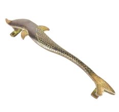Brass Dolphin Figurine Door Handle With Patina
