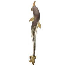 Brass Dolphin Figurine Door Handle With Patina