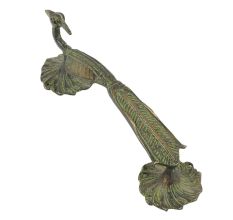 Ornate Brass Pecock Door Handle With Patina