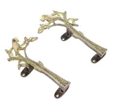 Decorative Green Parrot Brass Door Handle - Set of 2