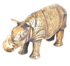 Brass Wild Rhino Standing Statue