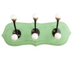 Green Black Double Loop Ceramic Iron Wooden Hooks
