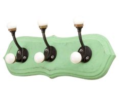 Green Black Double Loop Ceramic Iron Wooden Hooks