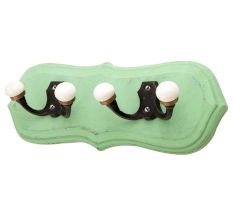 Green Black Double Loop Ceramic Iron Wooden Hooks