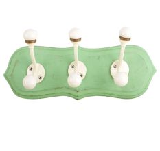 Green Cream Double Loop Ceramic Iron Wooden Hooks