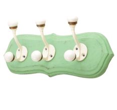 Green Cream Double Loop Ceramic Iron Wooden Hooks