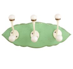 Green Cream Double Loop Ceramic Iron Wooden Hooks
