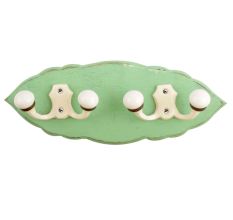 Green Cream Double Loop Ceramic Iron Wooden Hooks