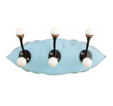Turquoise Black Double Loop Ceramic Iron Wooden Hooks