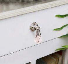 Pink Octagon Teardrop Glass Pull Drawer Knob