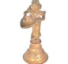 Brass Lady Holding Traditional Oil Lamp Bell