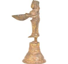 Brass Lady Holding Traditional Oil Lamp Bell