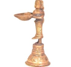 Brass Lady Holding Wick Lamp Deepak Arti Decor