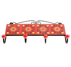 Red Yellow Floral Tiles Hooks