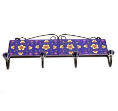 Navy Blue Yellow Tiny Flower Tiles Hooks