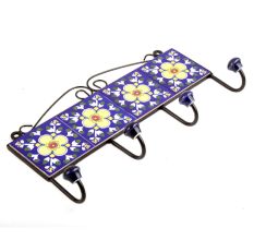 Navy Blue Yellow Flower Tiles Hooks 