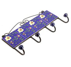 Navy Blue Green Leaf Tiles Hooks