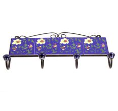 Navy Blue Green Leaf Tiles Hooks