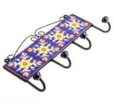 Navy Blue Yellow Flower Tiles Hooks