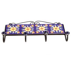 Navy Blue Yellow Flower Tiles Hooks