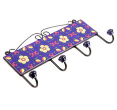 Navy Blue Yellow Tiny Flower Tiles Hooks 
