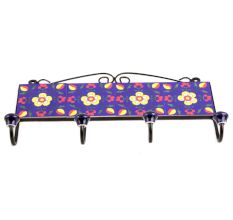 Navy Blue Yellow Tiny Flower Tiles Hooks 