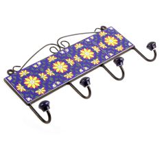 Navy Blue Yellow Flower Tiles Hooks 