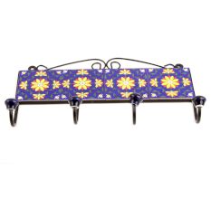 Navy Blue Yellow Flower Tiles Hooks 