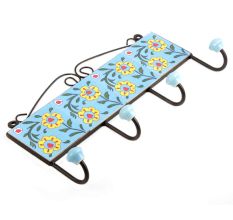 Turquoise Yellow Sunflower Tiles Hooks 