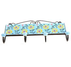 Turquoise Yellow Sunflower Tiles Hooks 