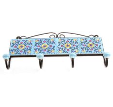 Turquoise Yellow Flower Tiles Hooks 