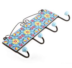Turquoise Yellow Floral Tiles Hooks 