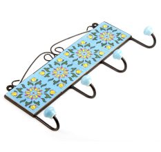 Turquoise Yellow Floral Tiles Hooks 