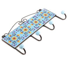 Turquoise Yellow Tiny Flower Tiles Hooks 