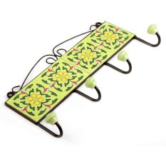 Lime Green Yellow Floral Tiles Hooks
