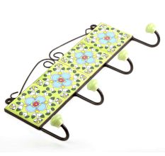 Lime Green Turquoise Flower Tiles Hooks 