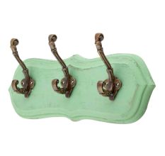 Green Antique Small Wall Wooden Iron Hooks