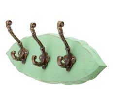 Green Antique Small Wall Wooden Iron Hooks