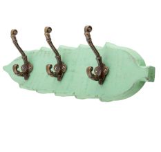 Green Antique Small Wall Wooden Iron Hooks