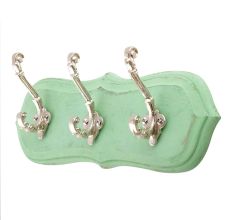 Green Silver Small Wall Wooden Iron Hooks