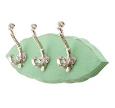 Green Silver Small Wall Wooden Iron Hooks