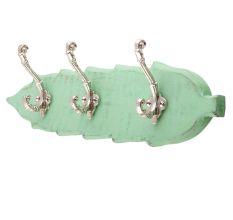 Green Silver Small Wall Wooden Iron Hooks
