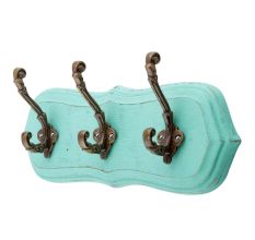 Sea Green Antique Small Wall Wooden Iron Hooks