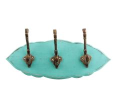 Sea Green Antique Small Wall Wooden Iron Hooks